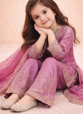 Designer party wear heavy silk kids top sharara & dupatta set 3