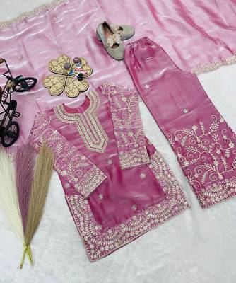 Designer party wear heavy silk kids top sharara & dupatta set 5