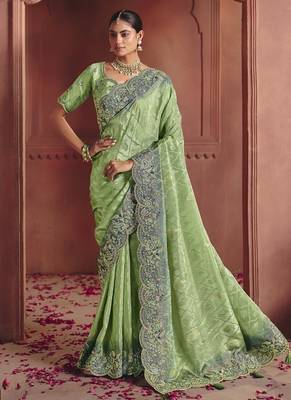 pista pure smooth zari silk blend with sequince & weaving heavy embroidery work saree 1
