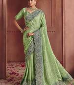 pista pure smooth zari silk blend with sequince & weaving heavy embroidery work saree
