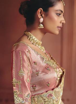 cream pure smooth zari silk blend with sequince & weaving heavy embroidery work saree 3