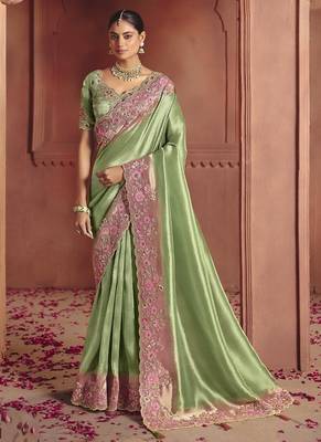 pista pure smooth zari silk blend with sequince & weaving heavy embroidery work saree 1