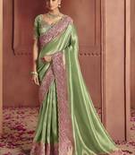 pista pure smooth zari silk blend with sequince & weaving heavy embroidery work saree