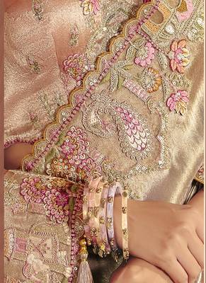 golden pure smooth zari silk blend with sequince & weaving heavy embroidery work saree 2