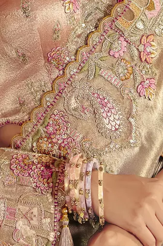 golden pure smooth zari silk blend with sequince & weaving heavy embroidery work saree