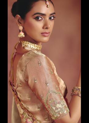 golden pure smooth zari silk blend with sequince & weaving heavy embroidery work saree 3