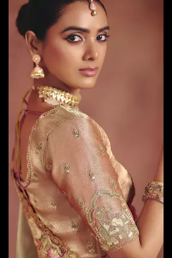 golden pure smooth zari silk blend with sequince & weaving heavy embroidery work saree