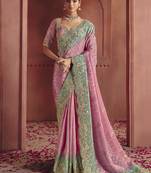 baby pink pure smooth zari silk blend with sequince & weaving heavy embroidery work saree
