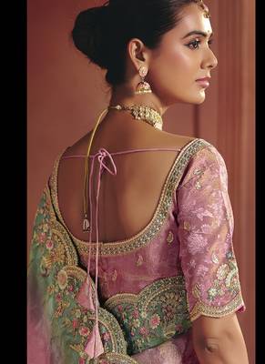 baby pink pure smooth zari silk blend with sequince & weaving heavy embroidery work saree 3