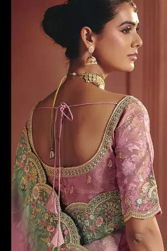 baby pink pure smooth zari silk blend with sequince & weaving heavy embroidery work saree