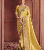 cream pure smooth zari silk blend with sequince & weaving heavy embroidery work saree