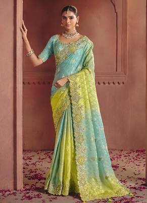 sky blue pure smooth zari silk blend with sequince & weaving heavy embroidery work saree 1