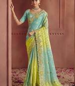 sky blue pure smooth zari silk blend with sequince & weaving heavy embroidery work saree