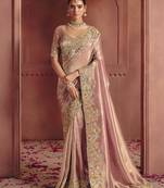 shaded cream & gray pure smooth zari silk blend with sequince & weaving heavy embroidery work saree
