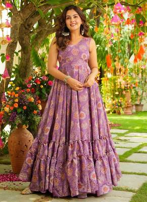 Onion pink women s anarkali dress heavy digital print, fully stitched, flared, with dupatta 1