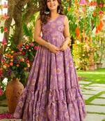 Onion pink women   s anarkali dress     heavy digital print, fully stitched, flared, with dupatta