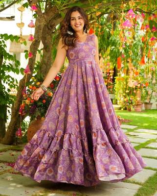 Onion pink women s anarkali dress heavy digital print, fully stitched, flared, with dupatta 3