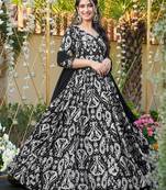 Black women   s anarkali dress     heavy digital print, fully stitched, flared, with dupatta