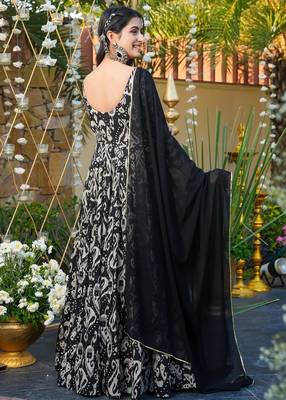 Black women s anarkali dress heavy digital print, fully stitched, flared, with dupatta 2