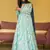 Light blue women   s anarkali dress     heavy digital print, fully stitched, flared, with dupatta
