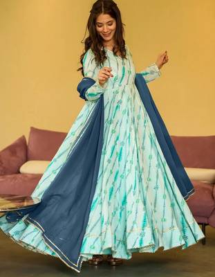 Light blue women s anarkali dress heavy digital print, fully stitched, flared, with dupatta 2