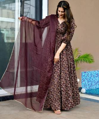Winewomen s anarkali dress heavy digital print, fully stitched, flared, with dupatta 1