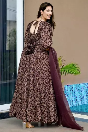 Winewomen s anarkali dress heavy digital print, fully stitched, flared, with dupatta
