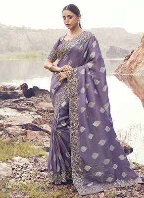 Mauve tissue with jacquard butti, sequince work , heavy embroidery & khatli work saree 1