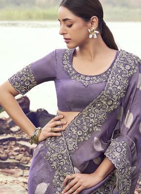 Mauve tissue with jacquard butti, sequince work , heavy embroidery & khatli work saree 2