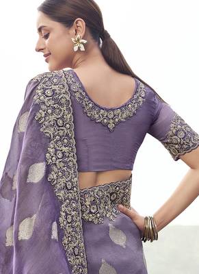 Mauve tissue with jacquard butti, sequince work , heavy embroidery & khatli work saree 3