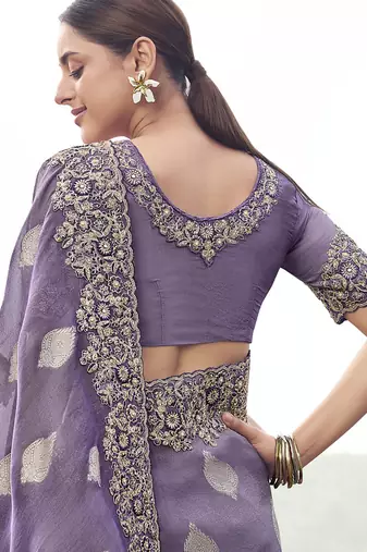 Mauve tissue with jacquard butti, sequince work , heavy embroidery & khatli work saree