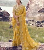 Yellow tissue with jacquard, sequince work , heavy embroidery & khatli work saree