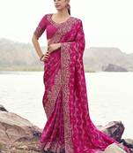 Rani pink satin with jacquard, sequince work , heavy embroidery & khatli work saree