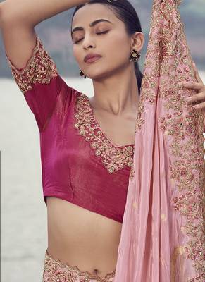 Peach tissue organza, sequince work, heavy embroidery & khatli work saree 2