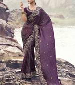 Wine satin with jaquard, sequince work, heavy embroidery & khatli work saree