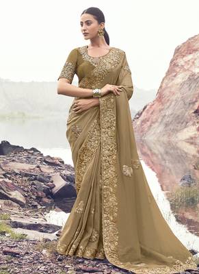 Chiku pure banarasi, sequince work, heavy embroidery & khatli work saree 1