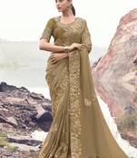 Chiku pure banarasi, sequince work, heavy embroidery & khatli work saree