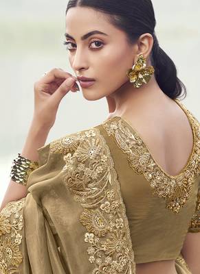 Chiku pure banarasi, sequince work, heavy embroidery & khatli work saree 3