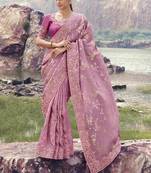 Onion pink tissue with jaquard, sequince work, heavy embroidery & khatli work saree
