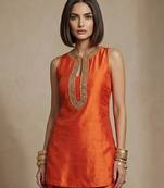 Rust orange embroidered raw silk co ord set