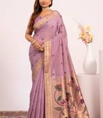 Sea green premium soft moga cotton paithani saree with resham weaving pallu, muniya zari border & contrast blouse piece