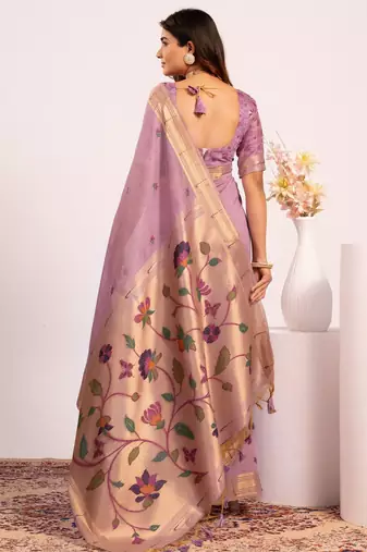 Sea green premium soft moga cotton paithani saree with resham weaving pallu muniya zari border & contrast blouse piece