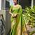 Parrot green soft banarasi silk paithani saree with rich zari & meena woven shiny pallu, zari butties & tassels