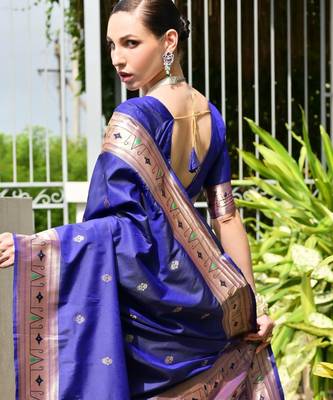 Purple soft banarasi silk blend paithani saree with rich zari & meena woven shiny pallu zari butties & tassels 2