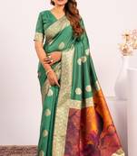Green extraordinary banarasi silk saree with resham weave peacock pallu & zari border