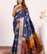 Navy blue extraordinary banarasi silk saree with resham weave peacock pallu & zari border