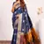Navy blue extraordinary banarasi silk saree with resham weave peacock pallu & zari border