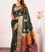 Mehendi extraordinary banarasi silk saree with resham weave peacock pallu & zari border
