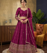 Violet japan satin sequins embroidered lehenga choli with dupatta