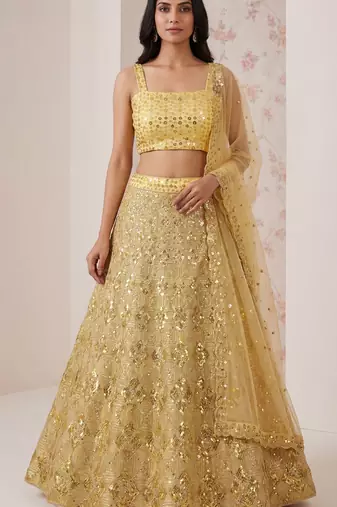 Yellow Sequin Embroidered Net Lehenga Set